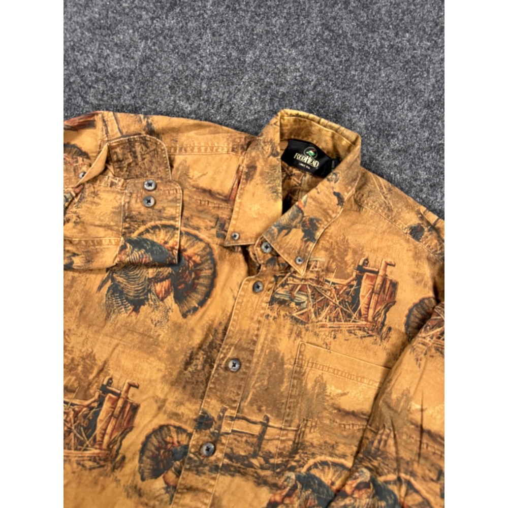 RedHead Turkey Hunting Farm Scene Button Down Shirt Mens M Brown Outdoors